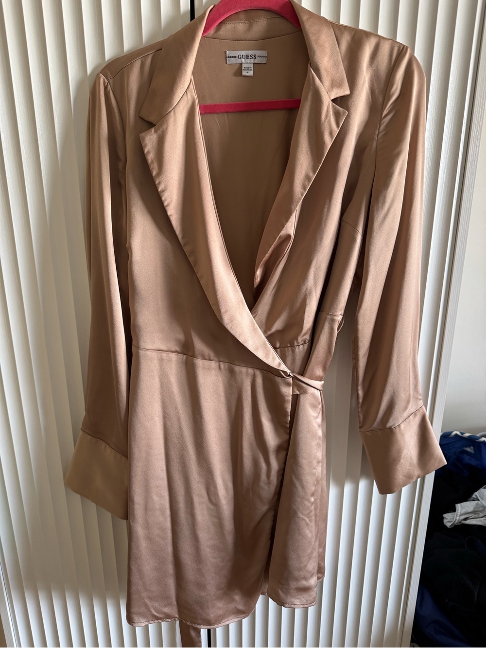 GUESS Satin Wrap Blazer in Light Beige